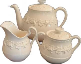 Wedgewood Cream-Colored Tea Set with Grapevine Design


