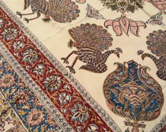 Vintage Persian Iran Isfahan Hand Woven & Blocked Tablecloth Peacocks Paisley Floral - 6 Tablecloth Available 


