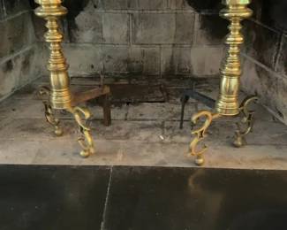 Vintage Brass Fireplace Andirons Set