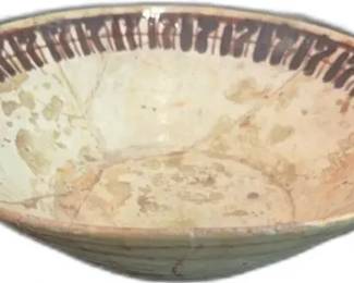 Antique Earthenware Bowl with Decorative Rim


