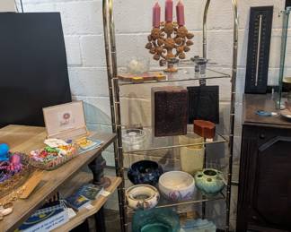 Glass shelf and vintage housewares