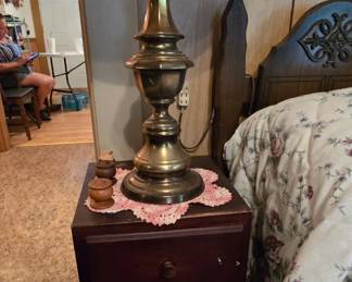 Nightstand with Brass Lamp