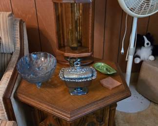Side Table with Storage - Vintage Lamp - Carnival Glass