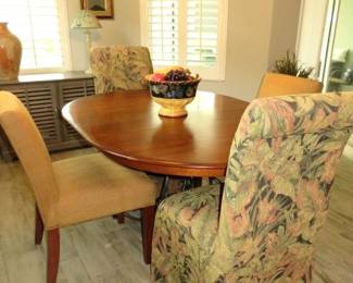 Wood/Wrought Iron Dining Table with 6 Upholstered Dining Chairs