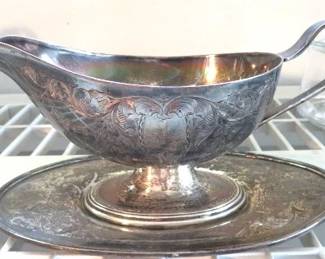 S Kirk & Son Etched Sterling Silver 4101 Gravy Boat