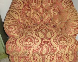 Ethan Allen Burgundy/Gold Upholstery Tufted Armchair