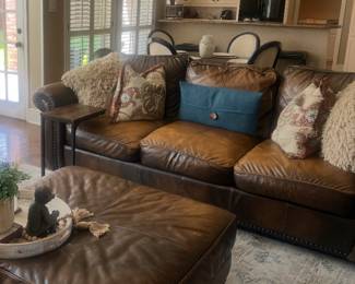 Haverty’s Large Ottoman and Comfy Leather Couch