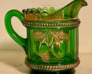 Antique Northwood Green Carnival Glass Creamer