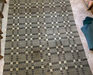 Antique Overshot Black/Cream Coverlet(ca. Late 1800’s)
Approximately 65”x90”
Center Seam