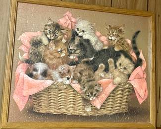 FRAMED COMPLETED CATS PUZZLE