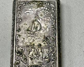 Antique Dutch Scene Wristlet Compact - (Not Sterling)