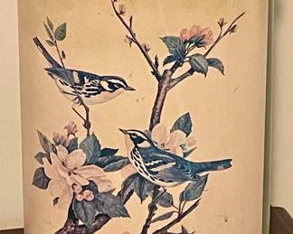 VINTAGE BIRDS METAL WASTEBASKET