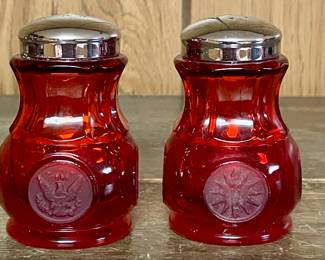 Fostoria Ruby Red Coin Glass S&P Shakers