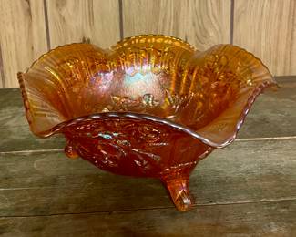 Footed Marigold Carnival Glass Bowl/Dish