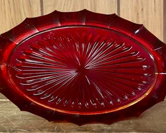 Fostoria Ruby Red Coin Glass Centerpiece Bowl