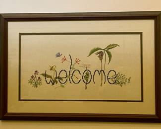 FRAMED CROSS STITCH "WELCOME"