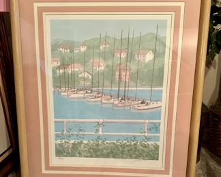Sailboats Wall Art 32 x 26; Signed