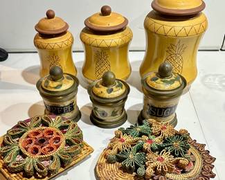 Vintage Canister set with hotpads
