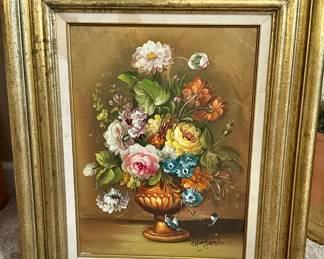 Painting on Canvas Flowers/Table Signed