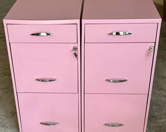 Two Pink file cabinets with key