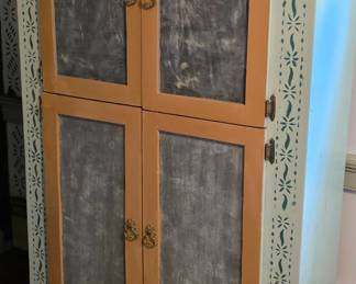 Primitive Pantry Cupboard – Solid Wood w/ Metal Panels, 58"H × 38"W × 15"D