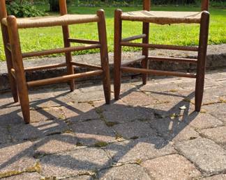 2 ladderback chairs, origin finish, rush seats in good condition
