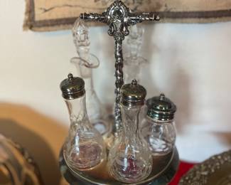 Antique Silver Plated Cruet Castor Condiment Set