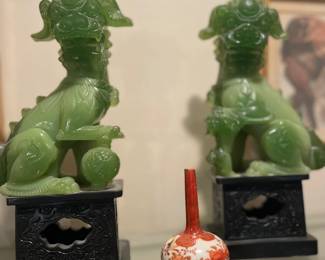 Jade Foo Dogs & Japanese Meji Kutani porcelain bottle