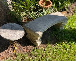 Concrete Bench and many statues
