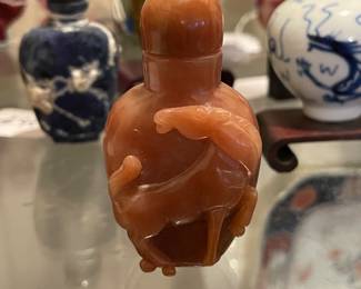Red Jade Carved Dragon Snuff Bottle