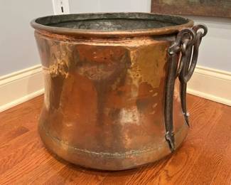 6280 Oversized Antique Mid1800s Handcrafted Copper Cauldron With Forged Iron Handlesmin
