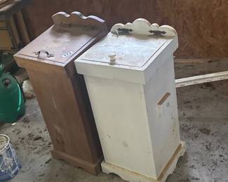 TWO WOODEN TRASH BINS