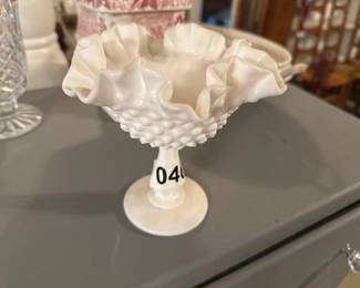 6 HOBNAIL MILK GLASS COMPOTE