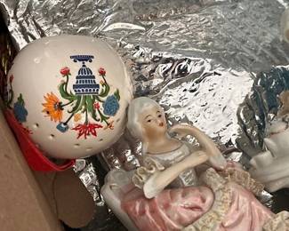 BOX OF DISHES, FIGURINES, ETC