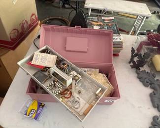 PLANO BOX WITH CRAFT SUPPLIES, MAGAZINES, ETC