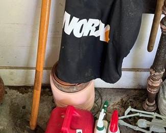 GAS CAN, PLANTER, SLEDGE HAMMER