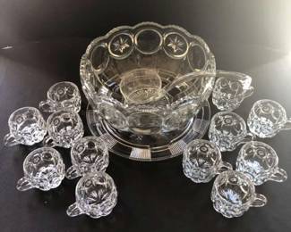 CW185Cut Glass Punch Bowl with 12 Cups