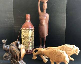 CW201African Wood Sculptures  Snakeskin Covered Bottle