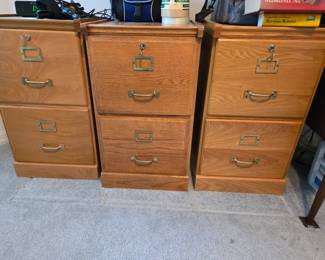 3 Wood File Cabinets with Keys. There is a Custom Top available that fits over all 3 to make it custom or purchase 1, 2 or 3 separately. All have keys
