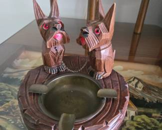 Hand Carved, VTG MCM Ashtray with Scotty Dogs