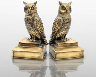 Pair of Vintage Cast Brass Owl Bookends