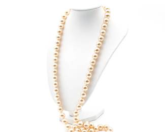 Long Pearl Necklace w/ Gold-Tone Lobster Clasp