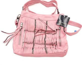 B. Makowsky Pink Leather Shoulder Bag with Chain Detail