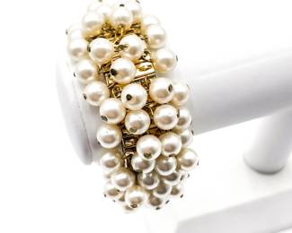 Gold Tone Cluster Faux Pearl Expansion Bracelet