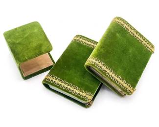 Vintage Green Velvet Card Tuck Case with Two Decks