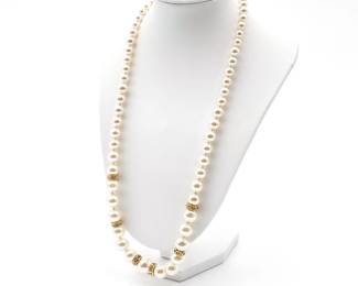 Pearl Necklace w/ Rhinestone Rondelles