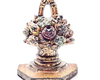 Antique Cast Metal Floral Basket Doorstop / Bookend