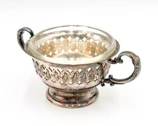 Vintage Silverplate Open Sugar Bowl w/ Pyrex Insert
