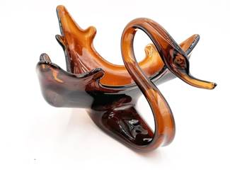 Vintage Mid-Century Modern Amber Glass Swan Bowl