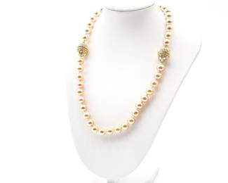 Nolan Miller Pearl Necklace w/ Ornate Rhinestone Clasp